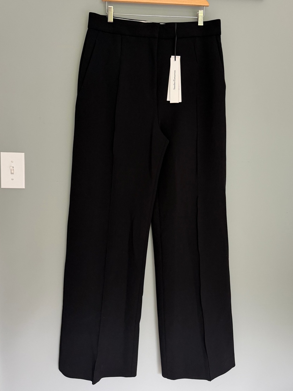 NWT Another Tomorrow "Doppio" Classic Minimalist Wide Leg Black Pant Trouser
